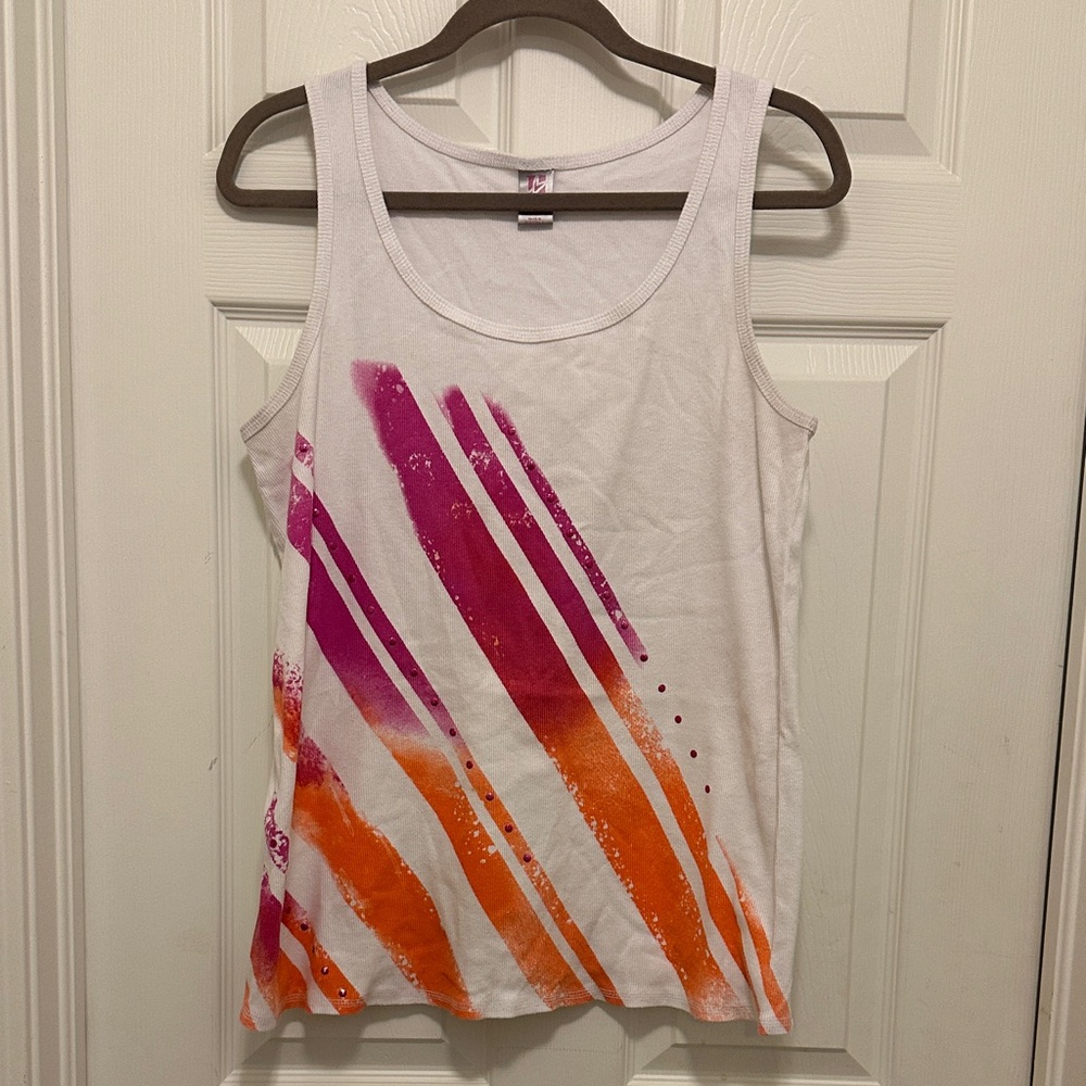 Lane Bryant White Tank Top with Pink and Orange Stripes